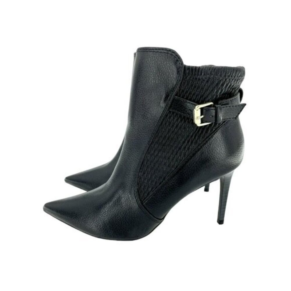 Catherine Malandrino Boots Black Faux Leather Ankle Strap Stiletto SZ 7 New